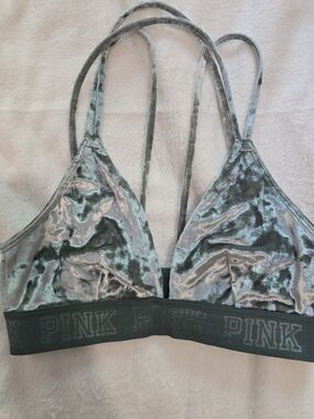 PINK Victoria's Secret Sage Crushed Velvet Strappy Triangle Bralette S Y2K